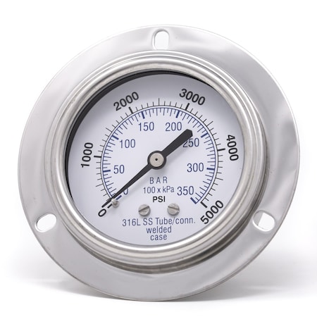 Pic Gauges 2 1/2 in Dial, 1/4 in NPT Male Back Location, Stainless Steel Case Material PRO-304D-254R-01